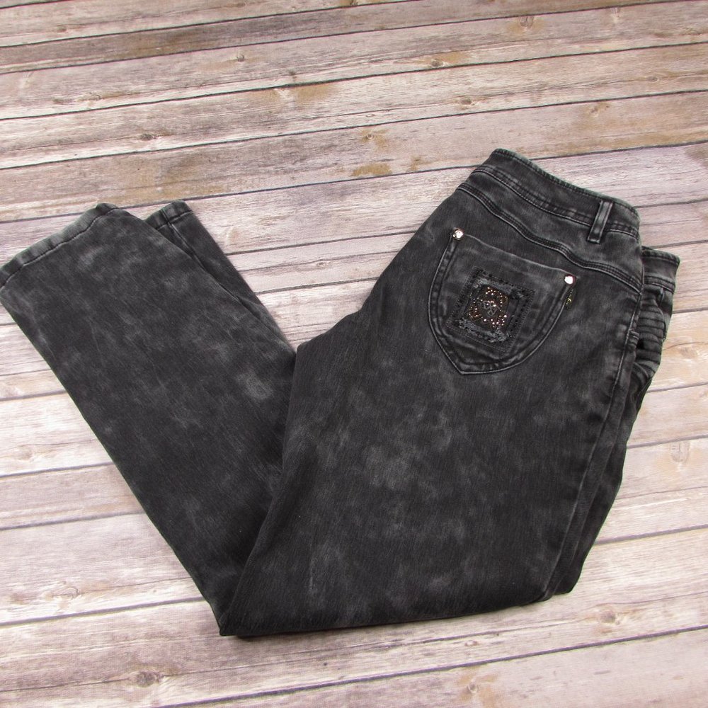 Kasuna Size 10 Gray Embellished Jeans Tapered Leg